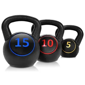 Giantex 3-Piece Kettlebell Weights Set, Weight Available 5,10,15 lbs, HDPE Kettlebell for Strength and Conditioning, Fitness and Cross-Training, Black