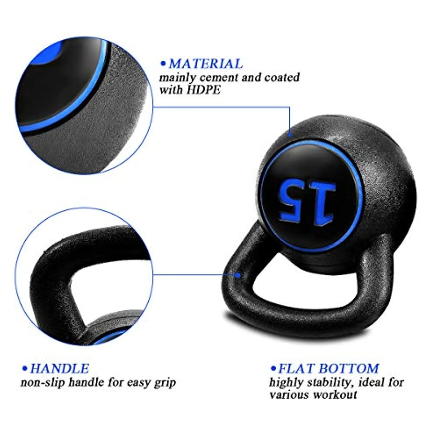 Giantex 3-Piece Kettlebell Weights Set, Weight Available 5,10,15 lbs, HDPE Kettlebell for Strength and Conditioning, Fitness and Cross-Training, Black