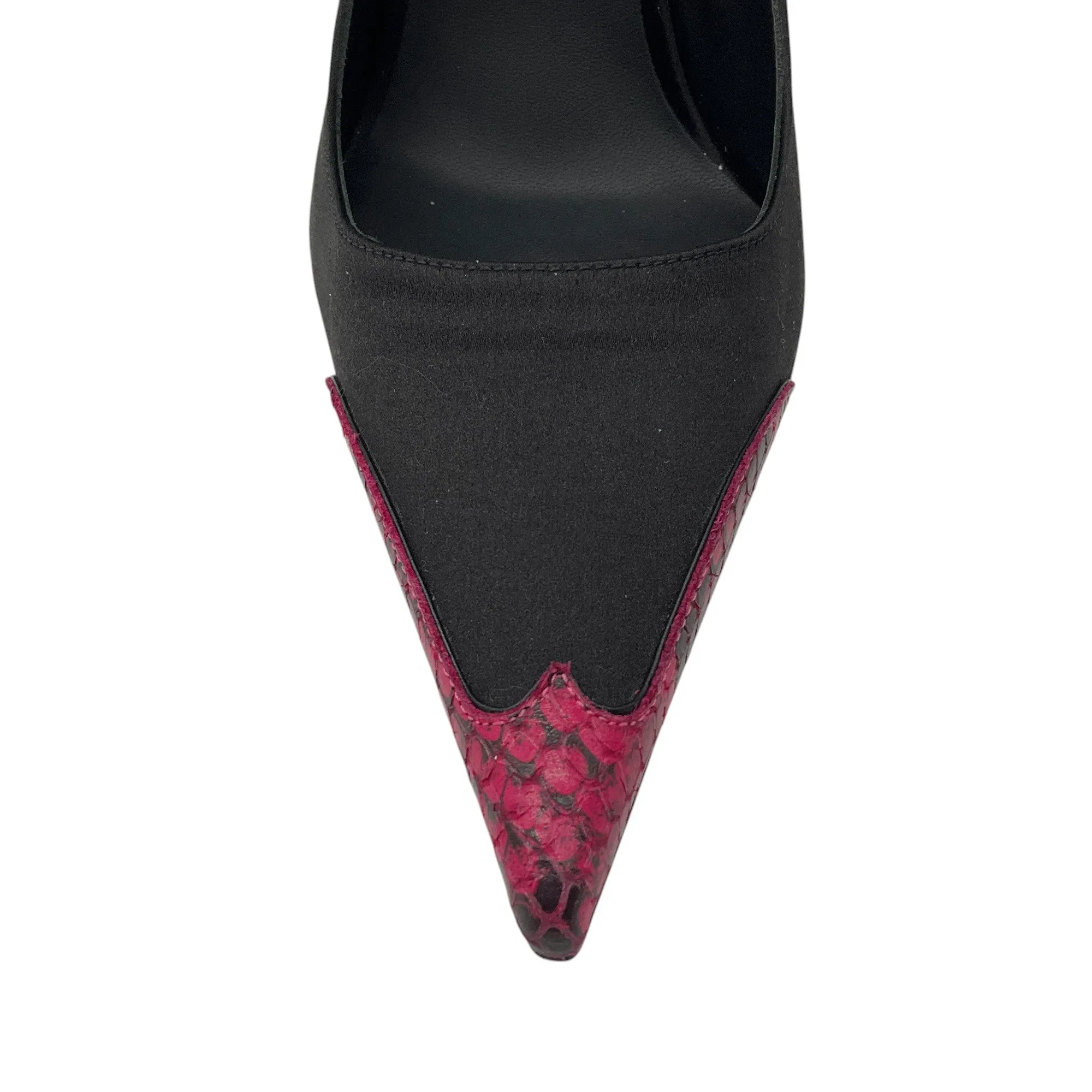 Giuseppe Zanotti Black / Pink Snakeskin Leather Trimmed Satin Pumps