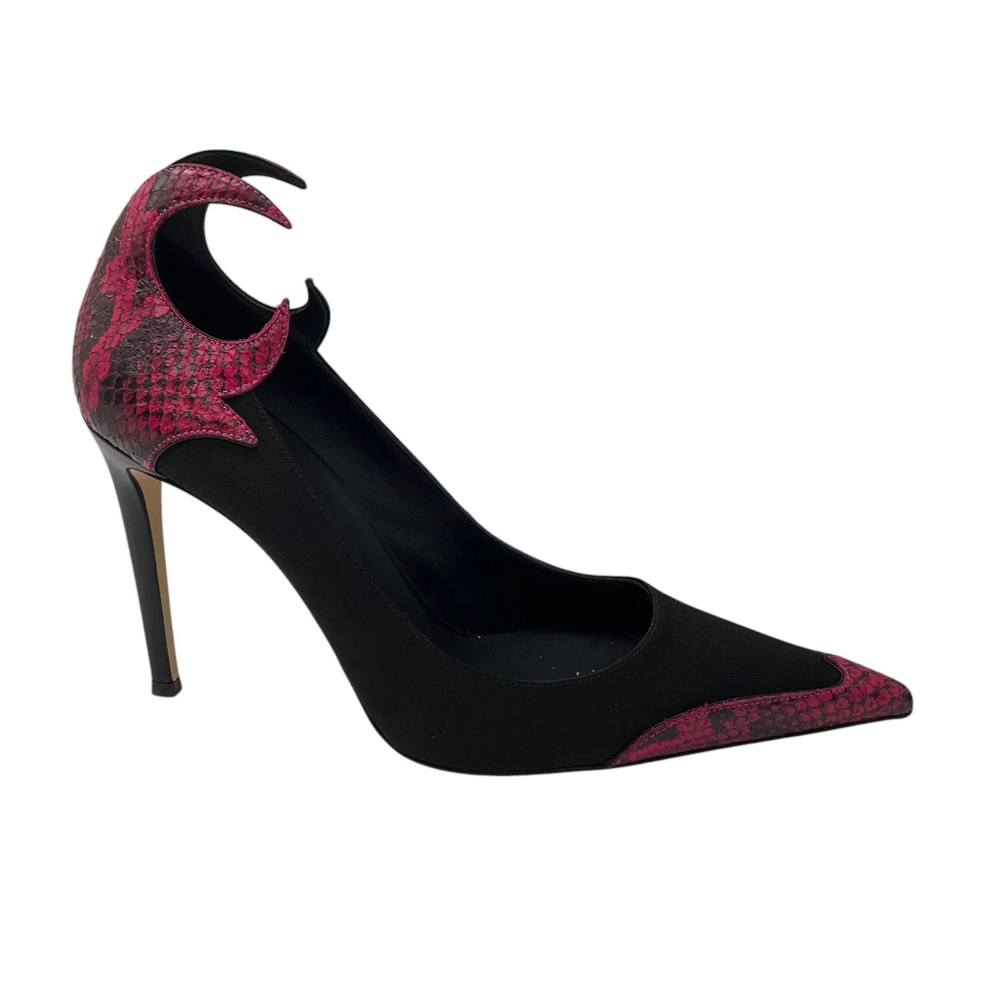 Giuseppe Zanotti Black / Pink Snakeskin Leather Trimmed Satin Pumps