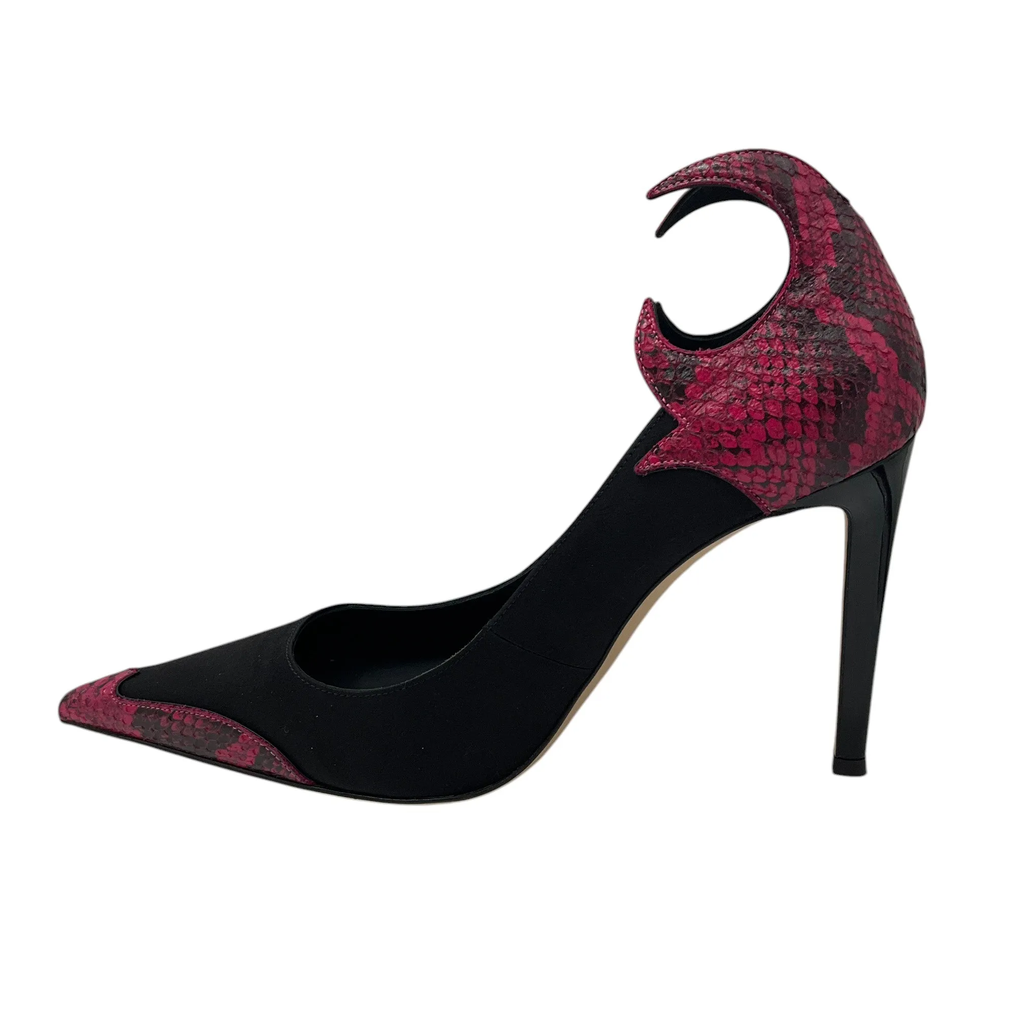 Giuseppe Zanotti Black / Pink Snakeskin Leather Trimmed Satin Pumps