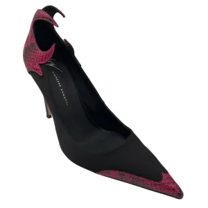 Giuseppe Zanotti Black / Pink Snakeskin Leather Trimmed Satin Pumps