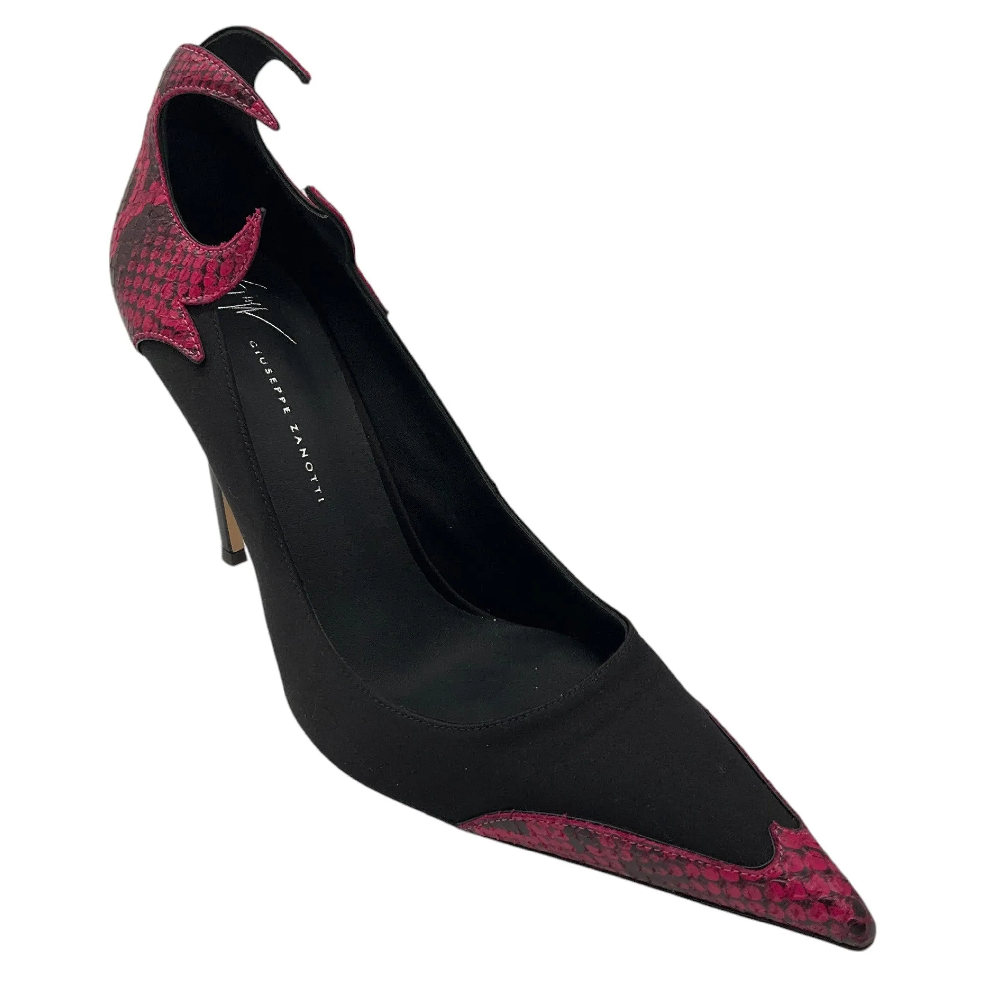 Giuseppe Zanotti Black / Pink Snakeskin Leather Trimmed Satin Pumps