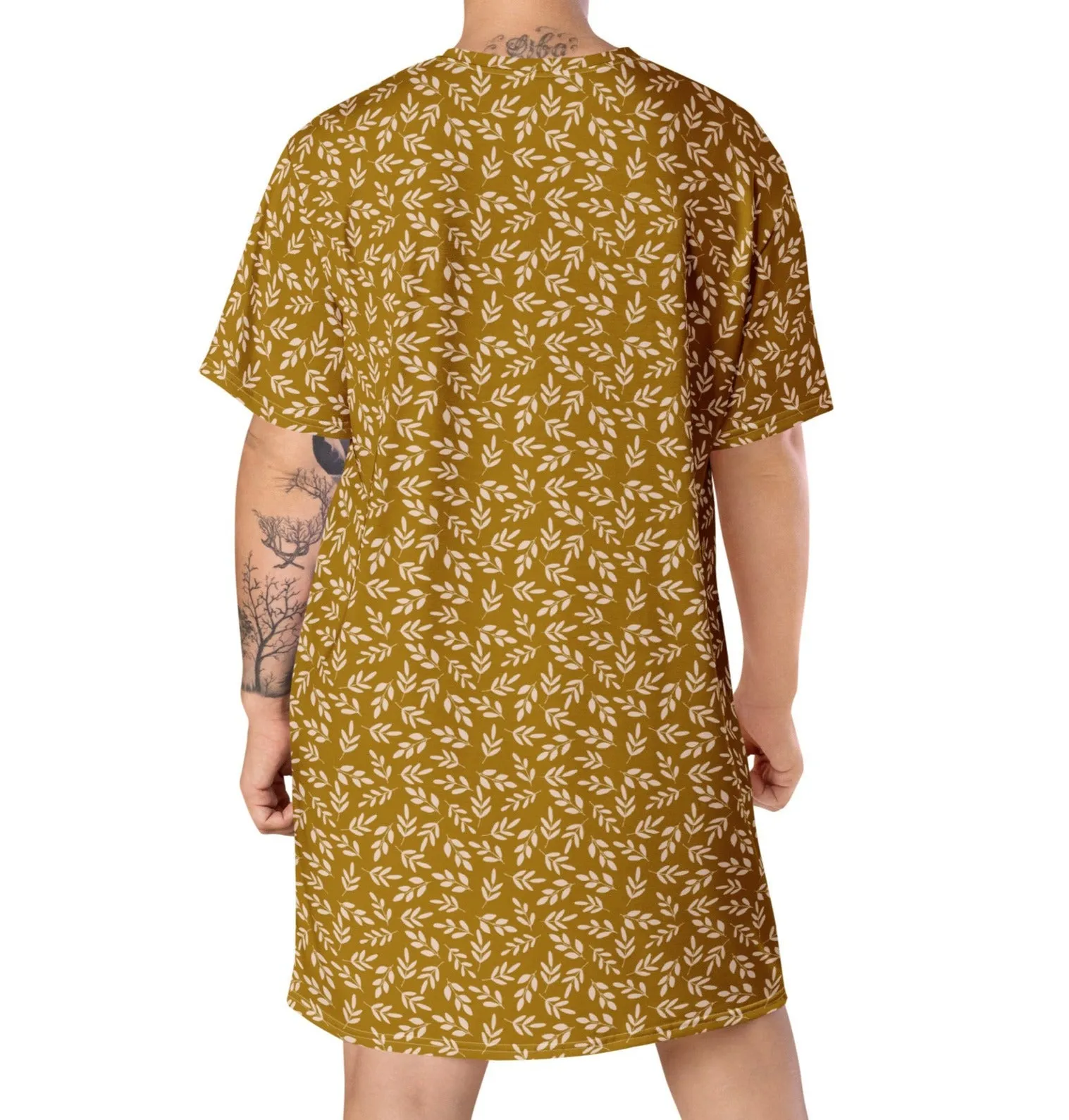 Gold Leaves T-Shirt Dress