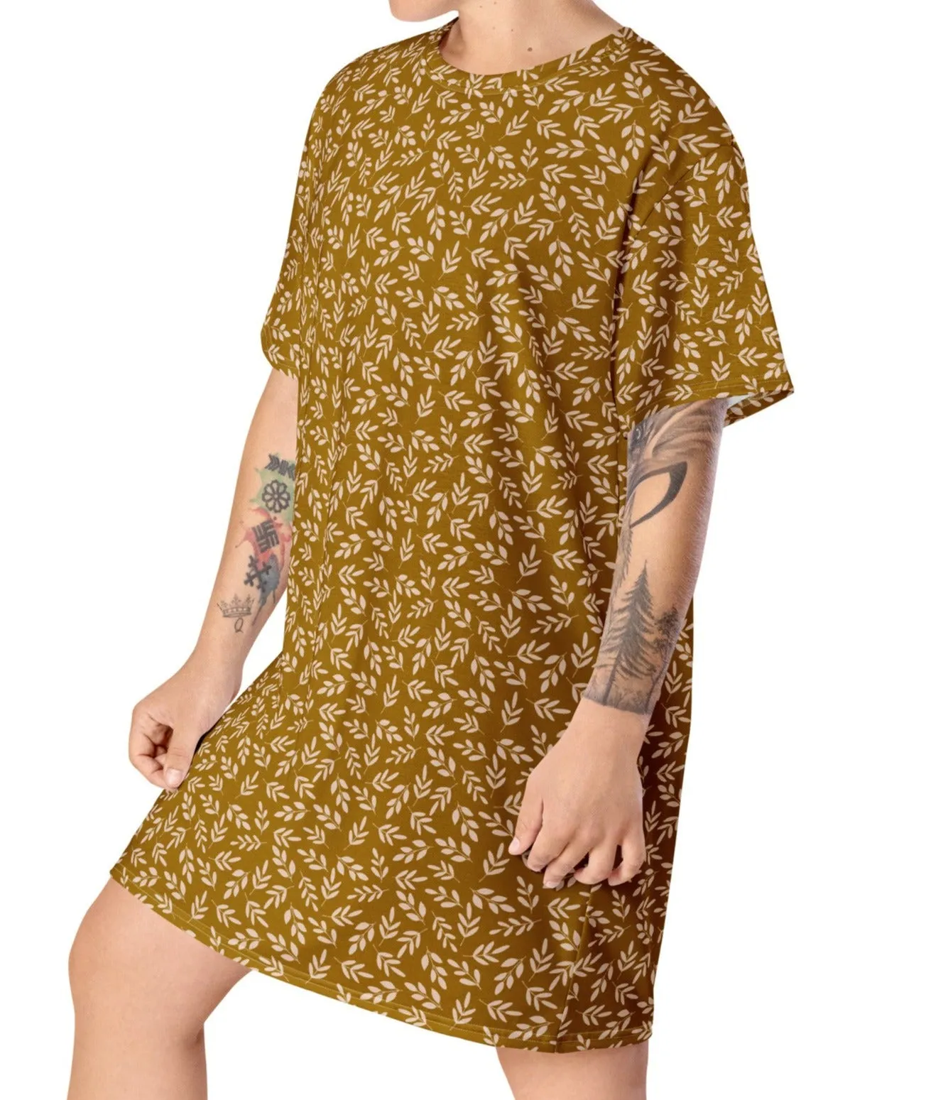 Gold Leaves T-Shirt Dress