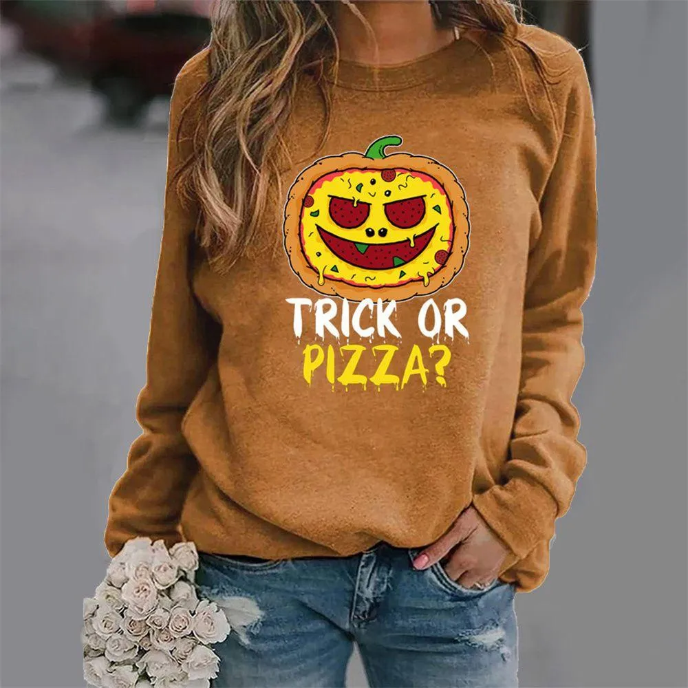Graphic long Sleeve Shirts Trick Or Pizza