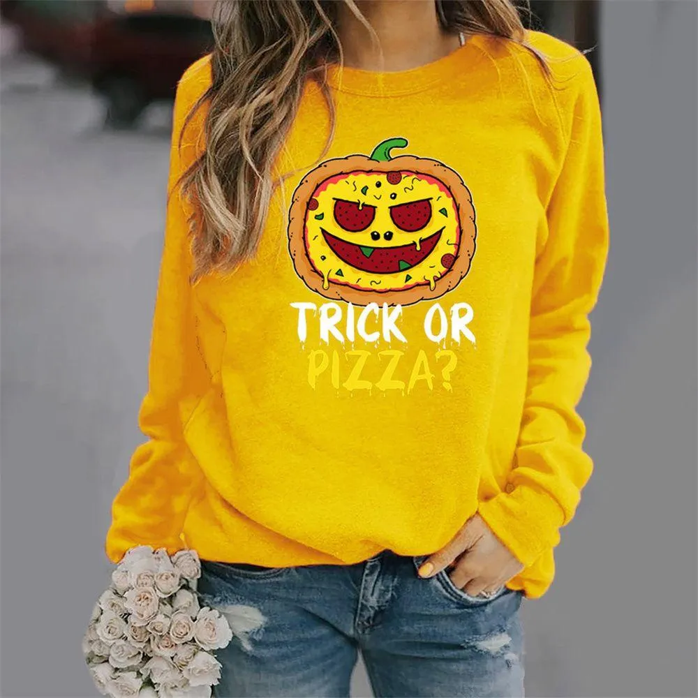 Graphic long Sleeve Shirts Trick Or Pizza