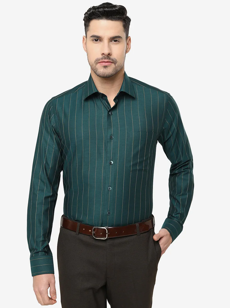 Green Striped Slim Fit Formal Shirt | JadeBlue