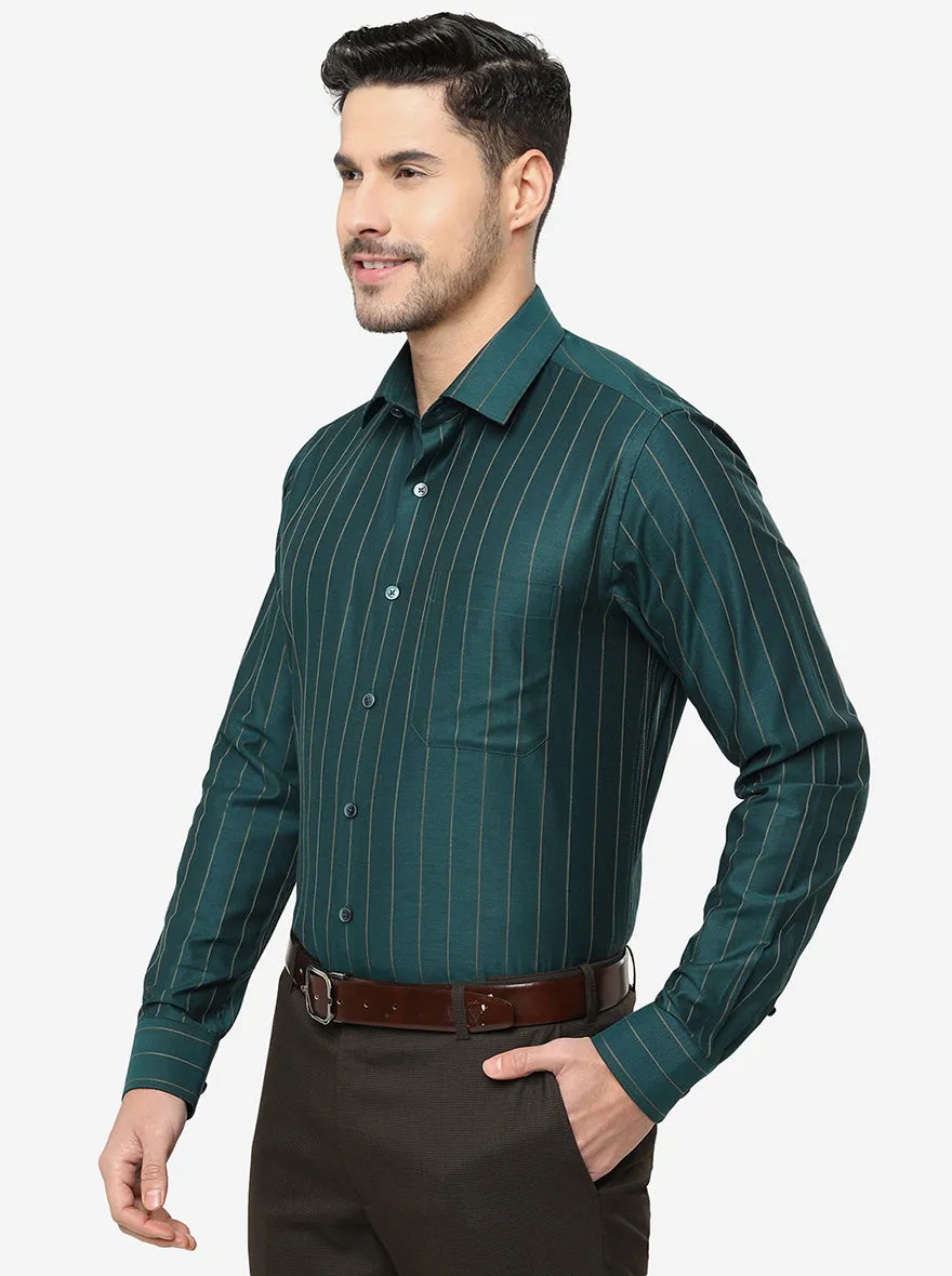 Green Striped Slim Fit Formal Shirt | JadeBlue