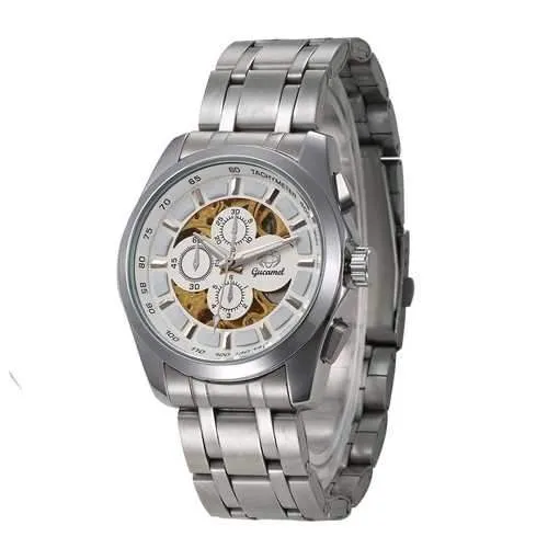 Gucamel GT07 Skeleton Stainless Steel Band Mechanical Men Watch