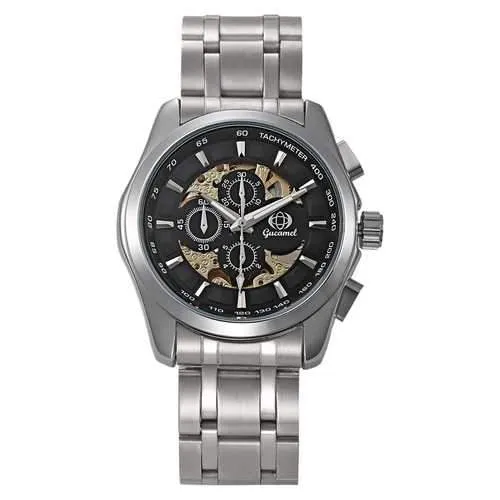 Gucamel GT07 Skeleton Stainless Steel Band Mechanical Men Watch
