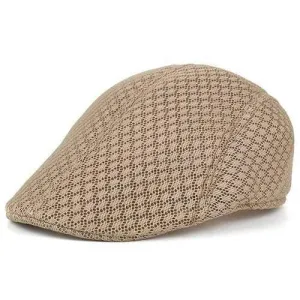 Hollow Out Mesh Breathable Newsboy Hat - Khaki