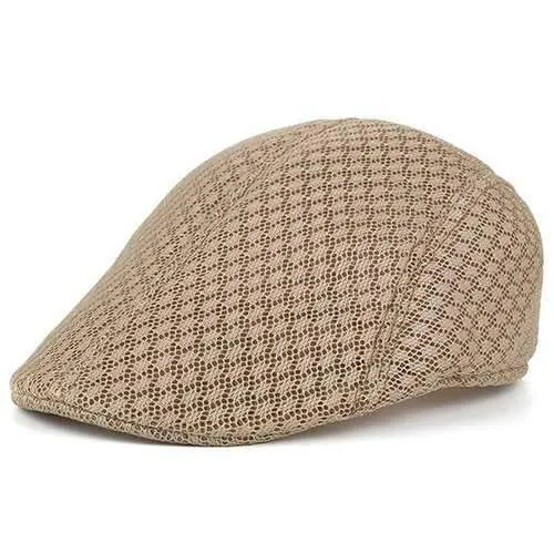 Hollow Out Mesh Breathable Newsboy Hat - Khaki
