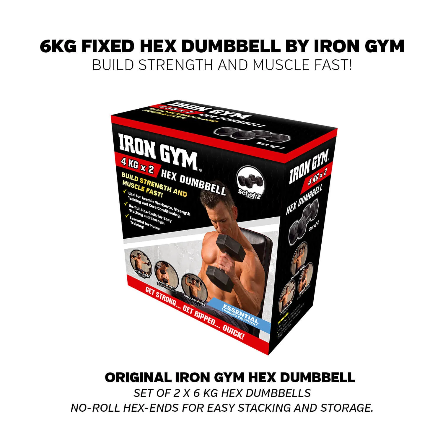 Iron Gym Fixed Hex Dumbbells - 2 x 6kg