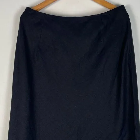 J Crew Black Gwyneth Slip Linen Skirt Midi Maxi Slits Elastic Waist Sz L NEW
