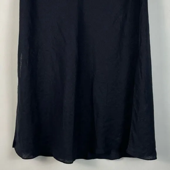 J Crew Black Gwyneth Slip Linen Skirt Midi Maxi Slits Elastic Waist Sz L NEW