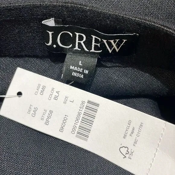 J Crew Black Gwyneth Slip Linen Skirt Midi Maxi Slits Elastic Waist Sz L NEW