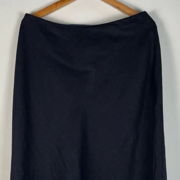 J Crew Black Gwyneth Slip Linen Skirt Midi Maxi Slits Elastic Waist Sz L NEW