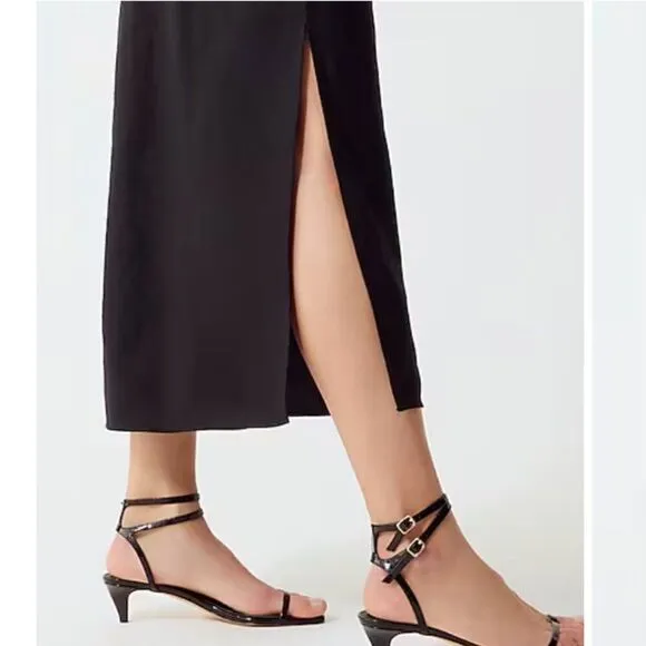 J Crew Black Gwyneth Slip Linen Skirt Midi Maxi Slits Elastic Waist Sz L NEW