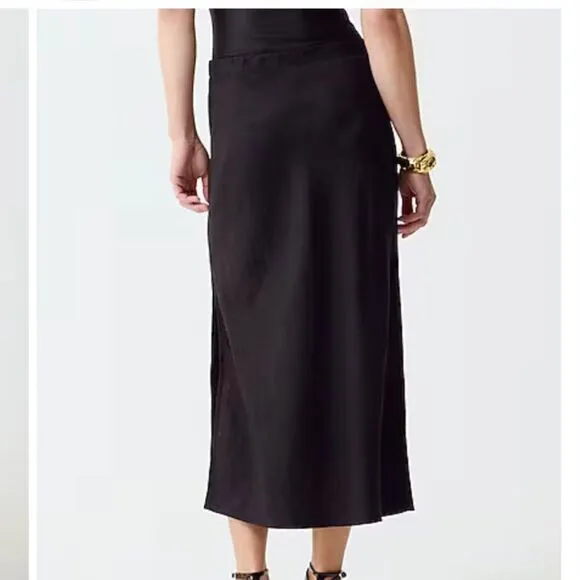 J Crew Black Gwyneth Slip Linen Skirt Midi Maxi Slits Elastic Waist Sz L NEW