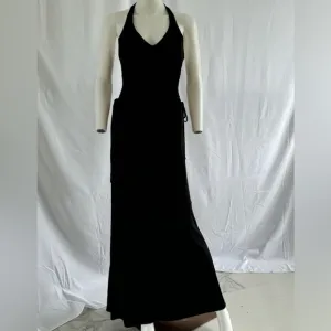 Jersey Knit Halter backless Black Pull on Maxi Dress Size Small