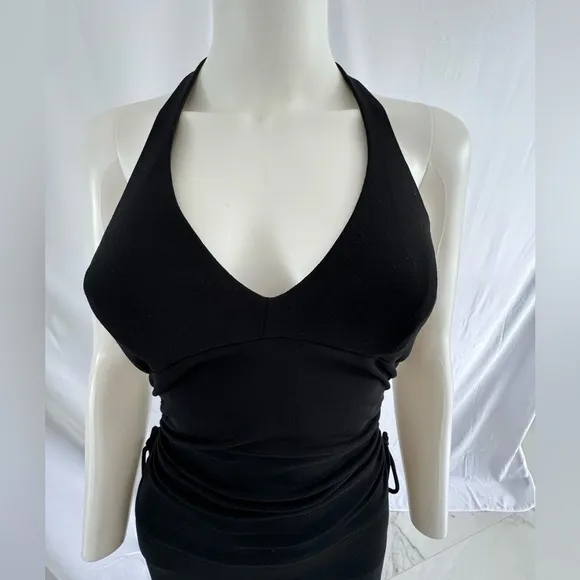 Jersey Knit Halter backless Black Pull on Maxi Dress Size Small