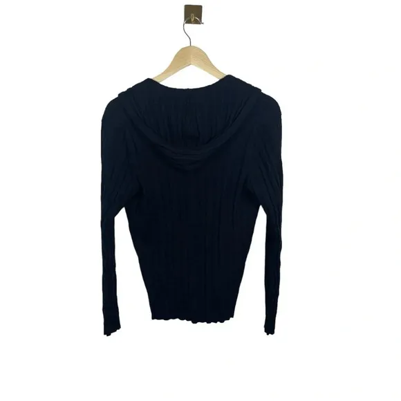 John Varvatos Women’s 100% Wool Hooded Pullover Cardigan in Black Size XL