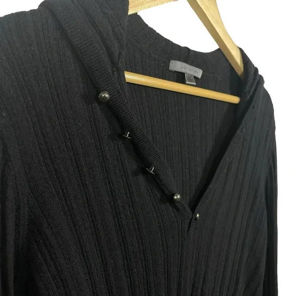 John Varvatos Women’s 100% Wool Hooded Pullover Cardigan in Black Size XL