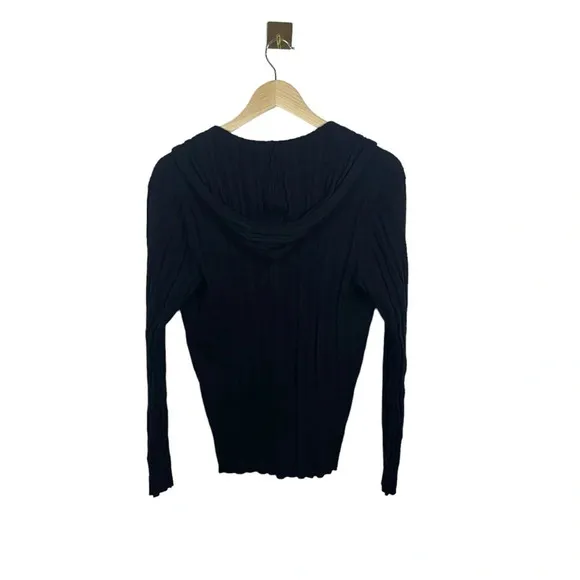 John Varvatos Women’s 100% Wool Hooded Pullover Cardigan in Black Size XL