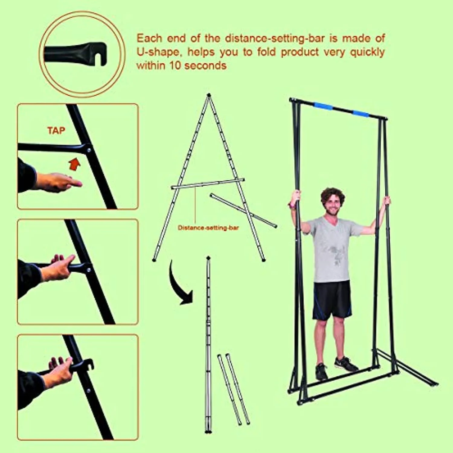 KHANH TRINH TOES DON'T TOUCH GROUND Foldable Free Standing PullUp Bar Stand Sturdy PowerTower Workout Station For Home Gym Strength Training Adjustable Fitness Equipment Multifunctional Exercise Rack