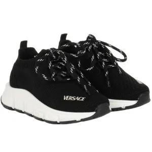 KIDS VERSACE TRIGRECA TODDLER KNIT SNEAKERS BLACK