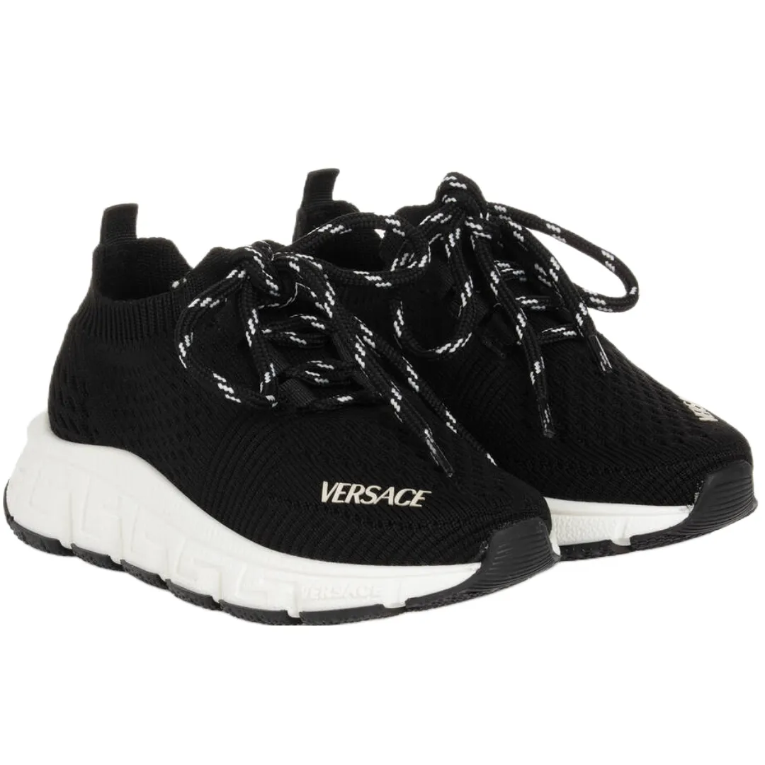 KIDS VERSACE TRIGRECA TODDLER KNIT SNEAKERS BLACK