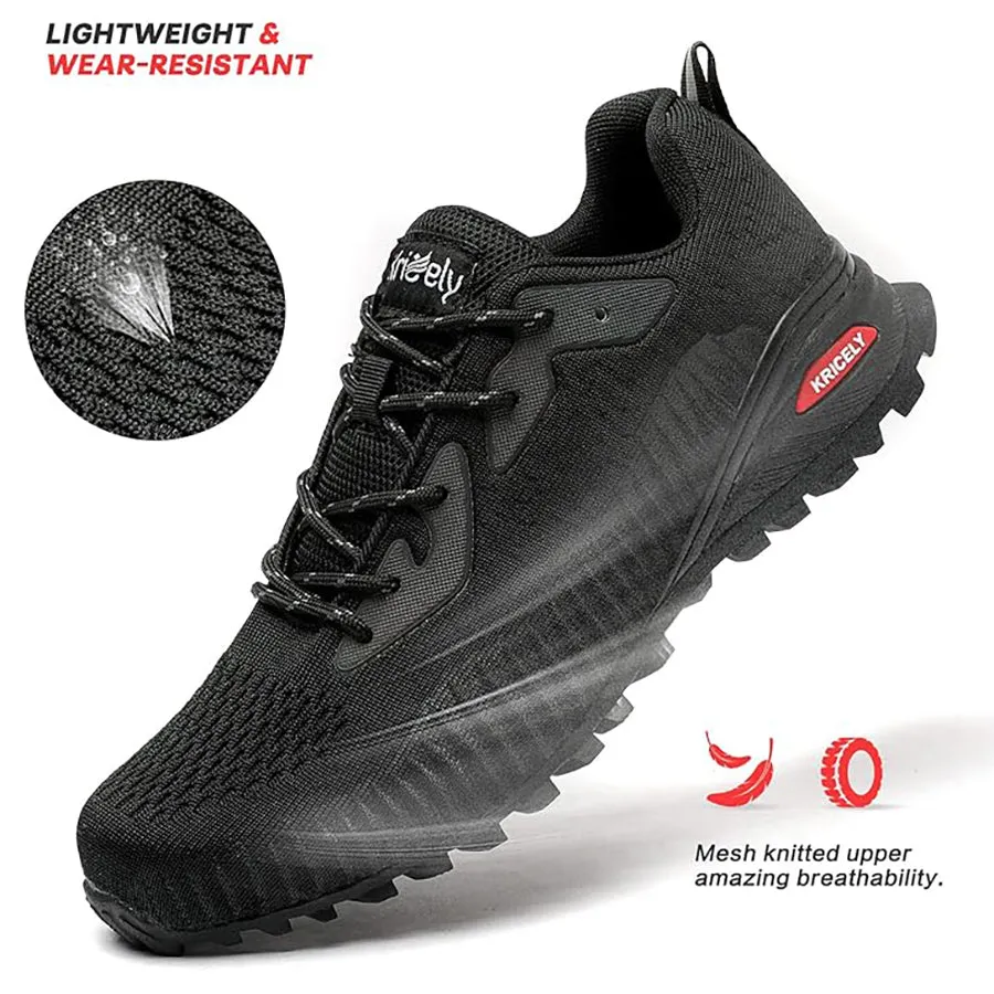 Kricely Men's Trail Running Shoes Breathable Lightweight Gym Shoes, Jogging and Outdoor Sports Hiking Sneakers  Wide Fit