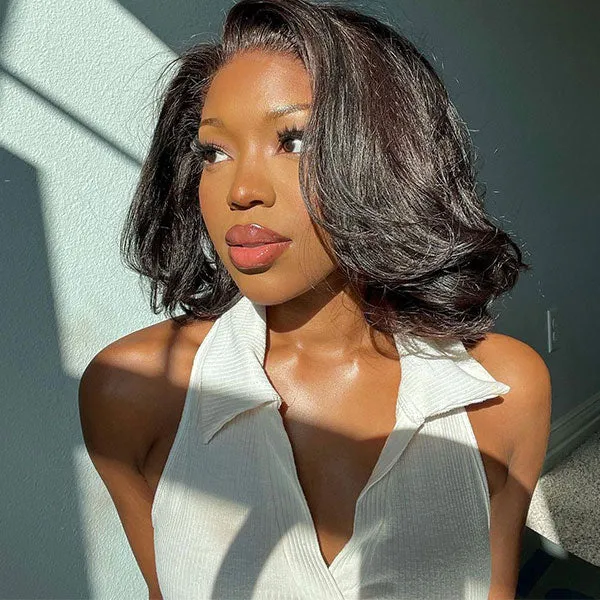 Layered Short Bob 6x5 Pre-Cut Lace Celebrity Style C Part Human Hair Wig