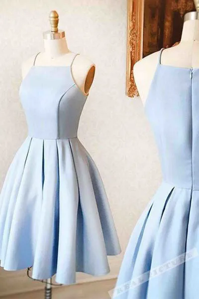 Light Blue Satin Simple Homecoming Dresses,Short/Mini Cute Prom/Evening Dress OK239