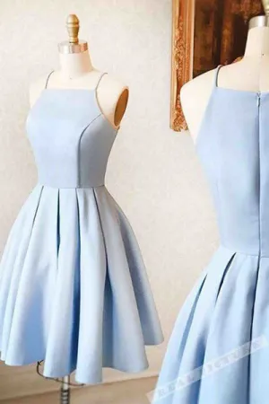 Light Blue Satin Simple Homecoming Dresses,Short/Mini Cute Prom/Evening Dress OK239