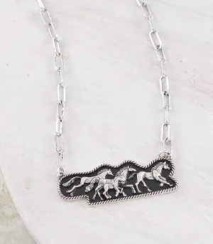 Like the Wind Running Horses Fashion Necklace - 18"