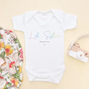 Lil Sister Minimalist Style Personalised Baby Bodysuit