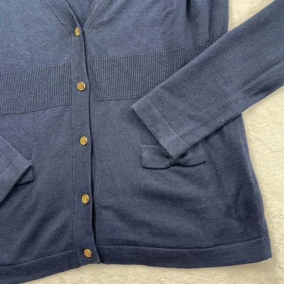 Lilly Pulitzer S Silk Cotton Navy Blue V Neck Button Cardigan Soft Sweater