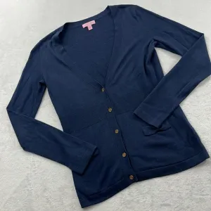 Lilly Pulitzer S Silk Cotton Navy Blue V Neck Button Cardigan Soft Sweater