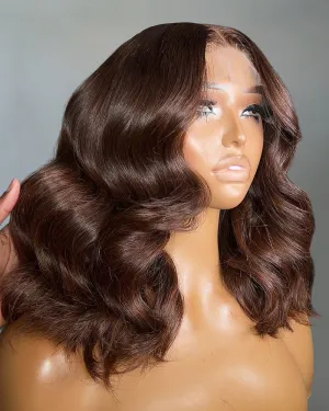 【Limited Design】Dark Brown Colored Blowout In Wavy Style Glueless 6x5 Pre-Cut Lace Easy-Wear Wig Human Hair Wigs