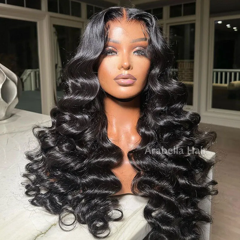 Loose Wave Natural Black Pre-Cut Glueless 6x5 Lace Closure Human Hair Wigs