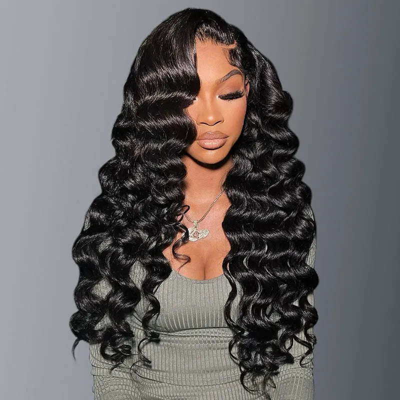 Loose Wave Natural Black Pre-Cut Glueless 6x5 Lace Closure Human Hair Wigs