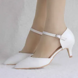 Low Heels Wedding Shoes For Bride Mary Jane White Simple Shoes