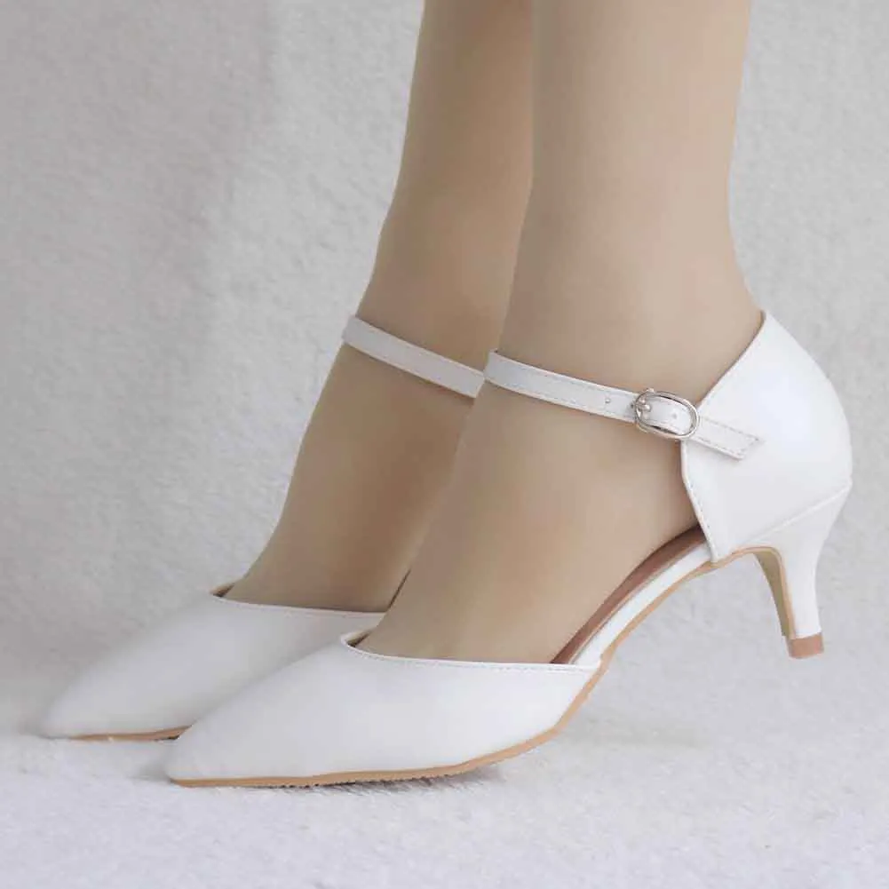 Low Heels Wedding Shoes For Bride Mary Jane White Simple Shoes
