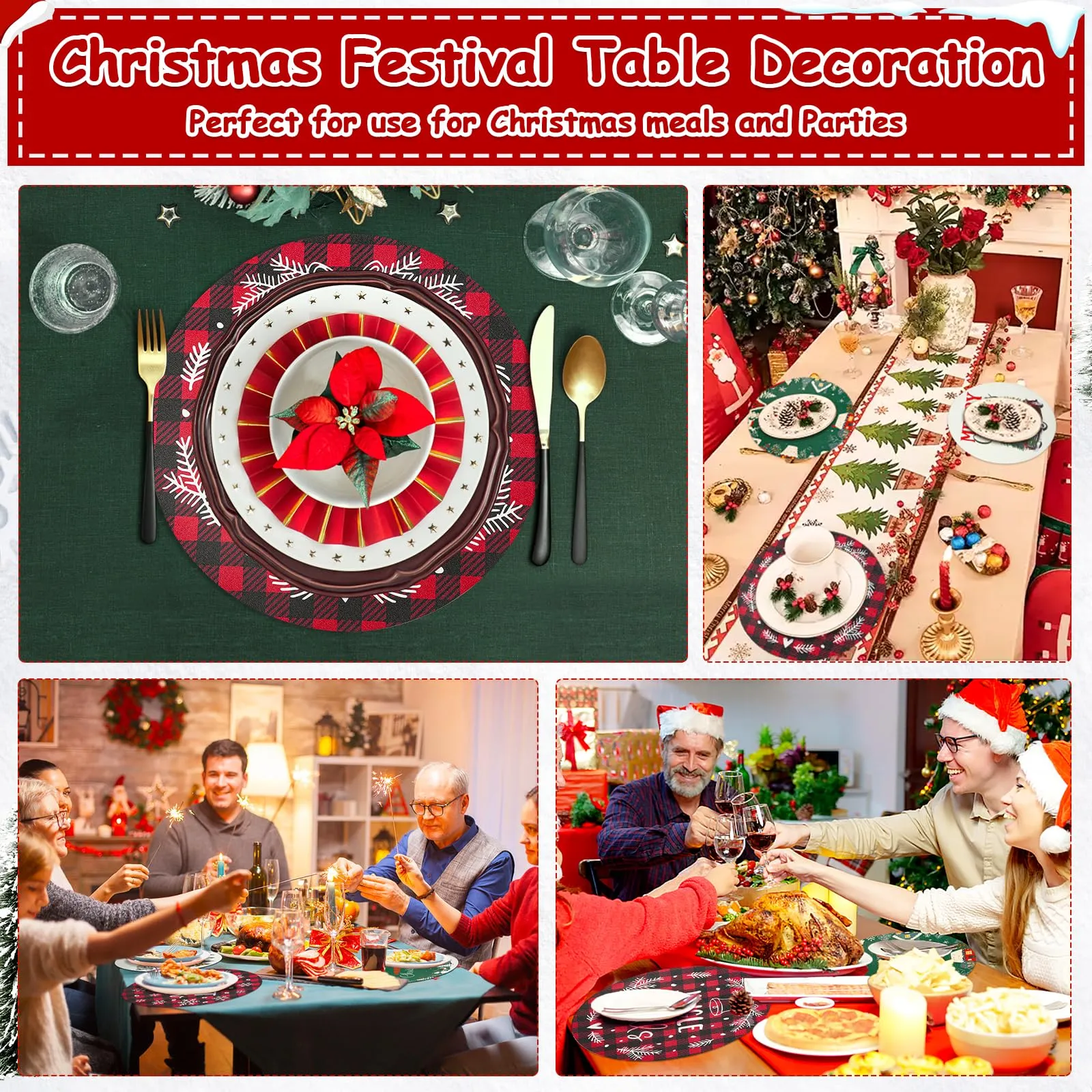 Lucomb Christmas Faux Leather Placemats Set of 6, Heat Resistant Waterproof, 13Inch