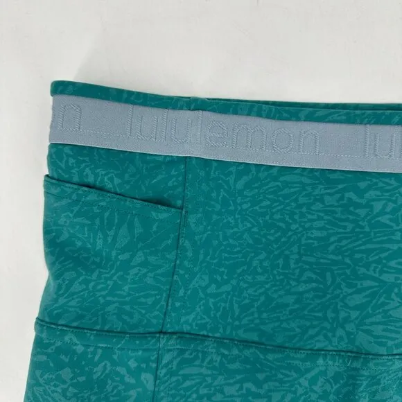 Lululemon Wunder Train HR Bike Short Teal Lagoon Logo Waistband Pocketed 12