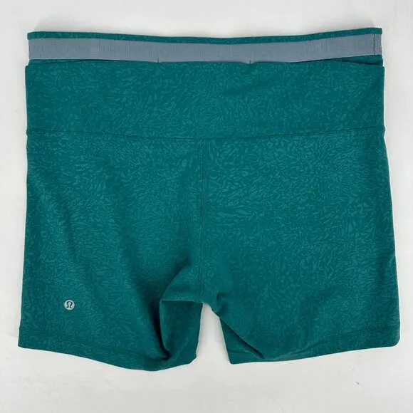 Lululemon Wunder Train HR Bike Short Teal Lagoon Logo Waistband Pocketed 12