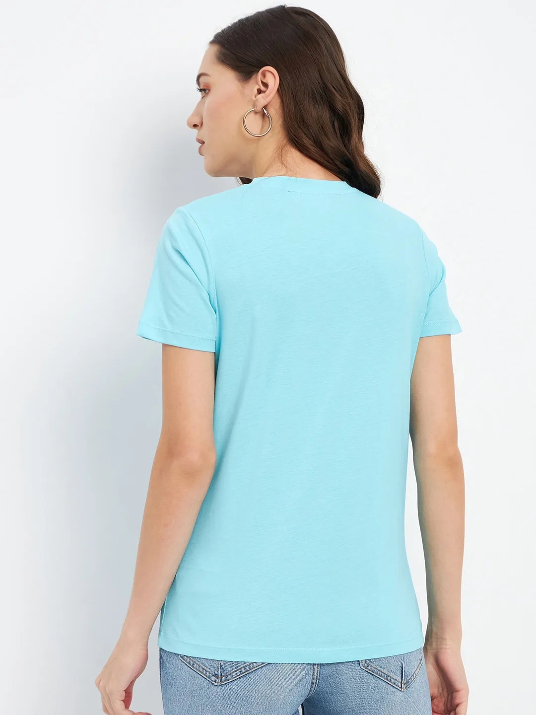 Madame  Aqua Crew Neckline Typography Tshirt