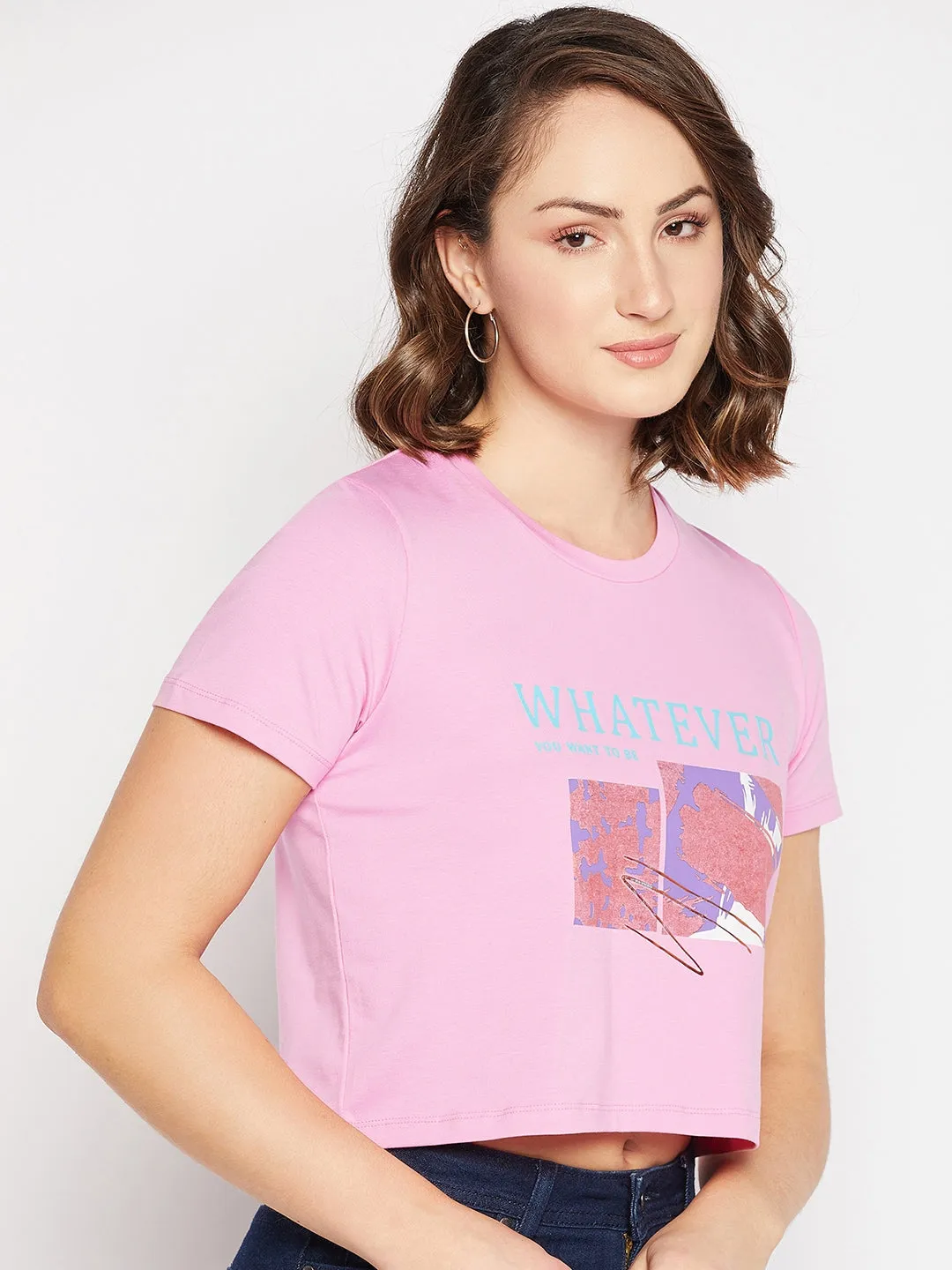 Madame Graphic Print Pink Crop T-Shirt
